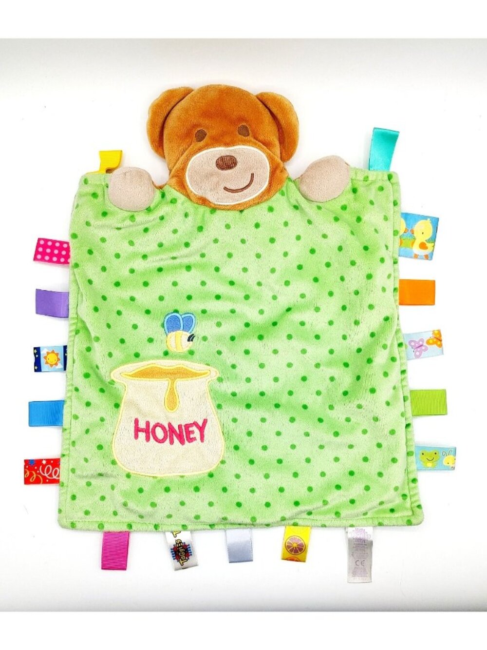 Taggies Green Bear Security Blanket Baby Lovey Peek a Boo Honey Pot Polka Dots